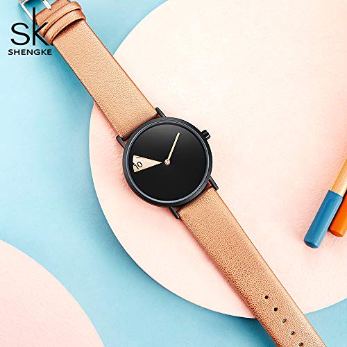 SHENGKE Creative Watch Ultra-Thin Strap Casual Fashion Quartz Minimalist Watch Brown - Image 5