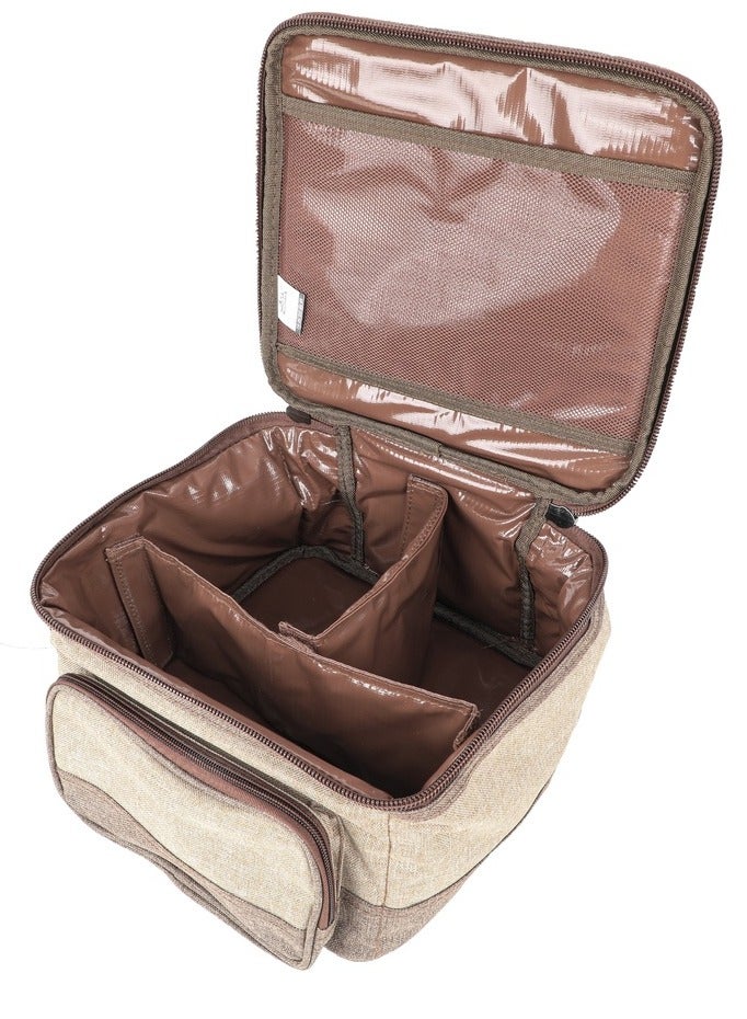 ALGHAFA Camping Tool Bag, Camping and Travel Cooking Organizer, Travel Bag with Mesh Pockets, Portable Bag for Cooking, Barbecue and Kitchen Tools, 17*26*26cm, Oxford Canvas, PVC Lining, Wooden Color, Woven - Image 1