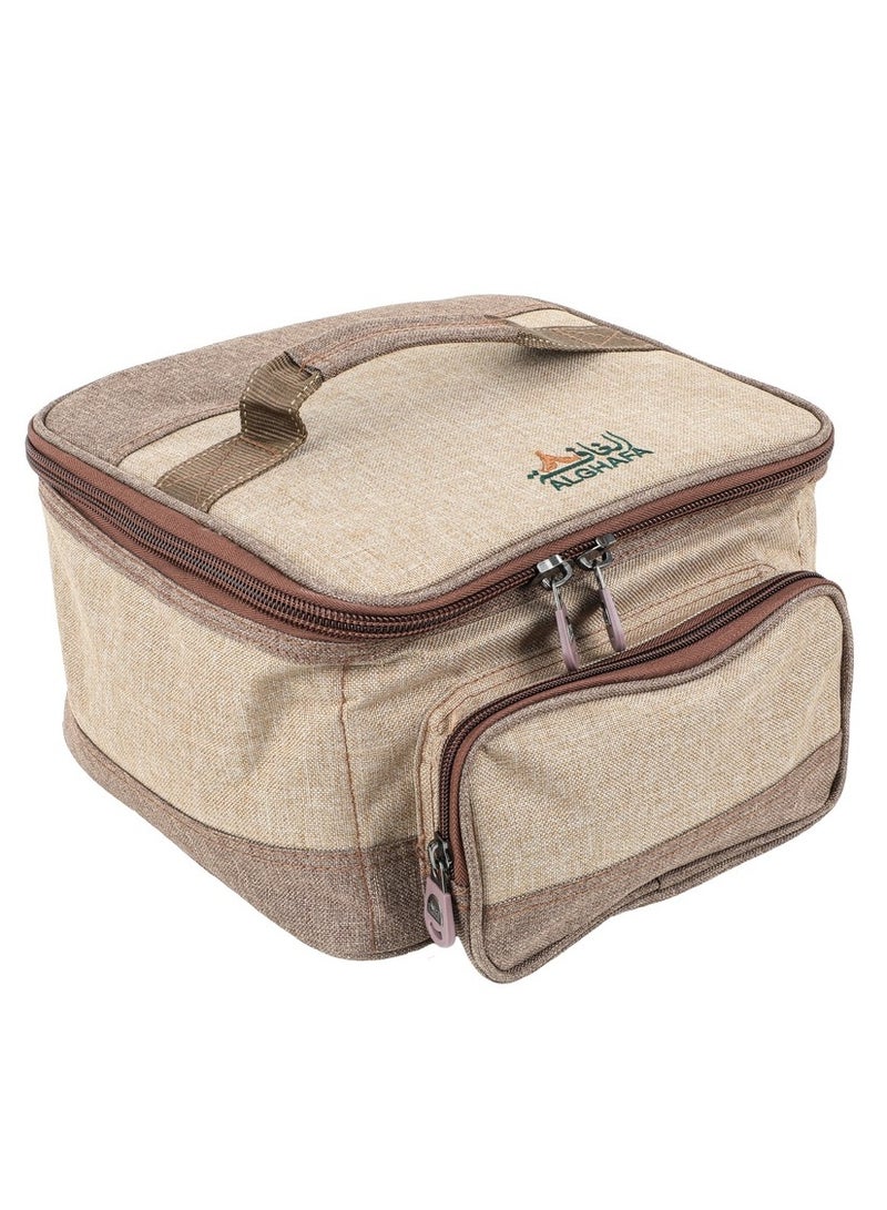ALGHAFA Camping Tool Bag, Camping and Travel Cooking Organizer, Travel Bag with Mesh Pockets, Portable Bag for Cooking, Barbecue and Kitchen Tools, 17*26*26cm, Oxford Canvas, PVC Lining, Wooden Color, Woven - Image 4