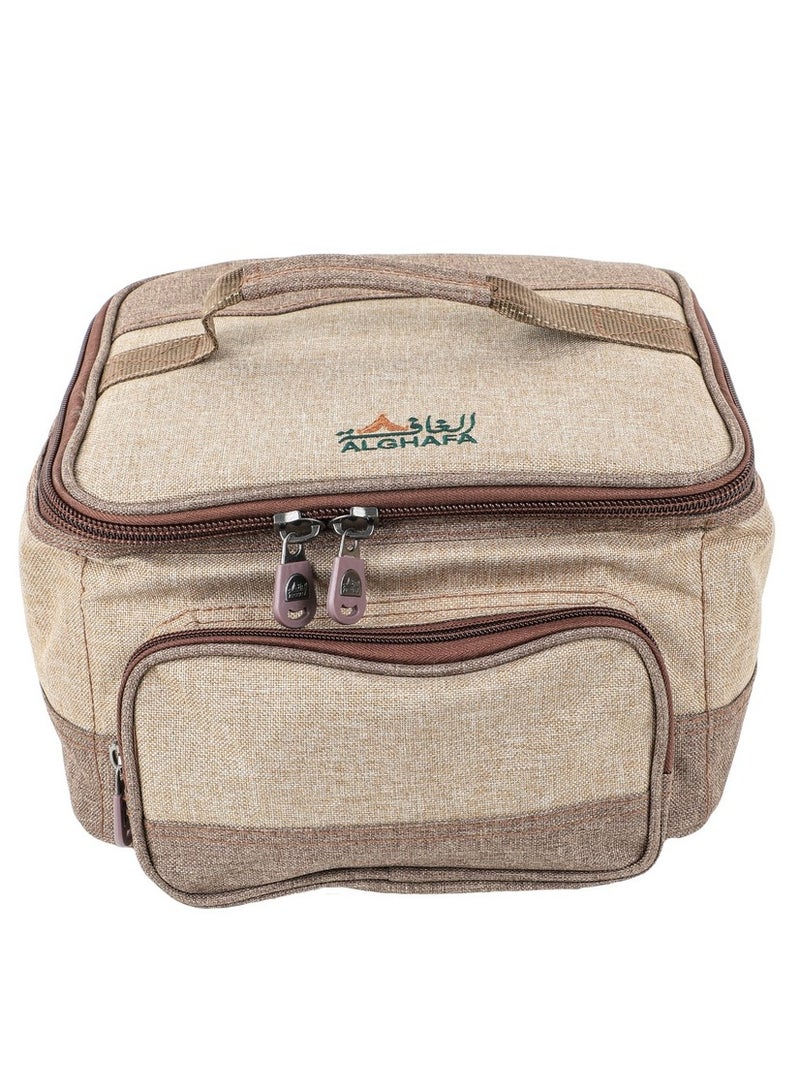 ALGHAFA Camping Tool Bag, Camping and Travel Cooking Organizer, Travel Bag with Mesh Pockets, Portable Bag for Cooking, Barbecue and Kitchen Tools, 17*26*26cm, Oxford Canvas, PVC Lining, Wooden Color, Woven - Image 2