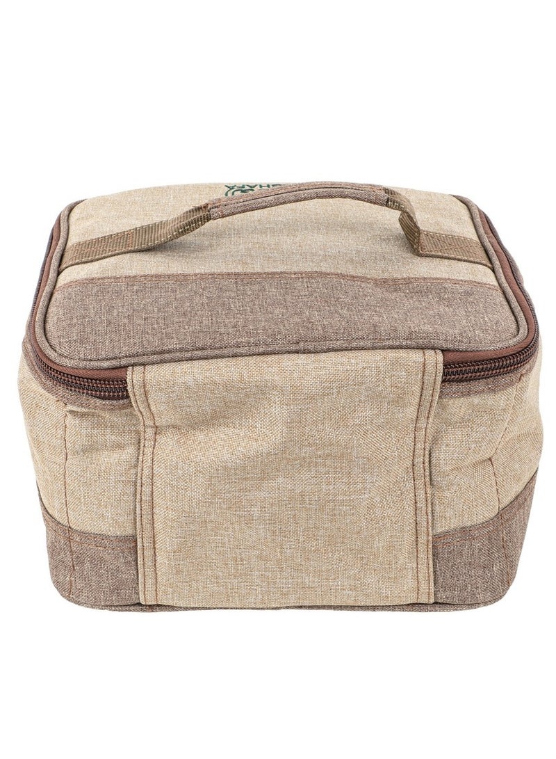 ALGHAFA Camping Tool Bag, Camping and Travel Cooking Organizer, Travel Bag with Mesh Pockets, Portable Bag for Cooking, Barbecue and Kitchen Tools, 17*26*26cm, Oxford Canvas, PVC Lining, Wooden Color, Woven - Image 3