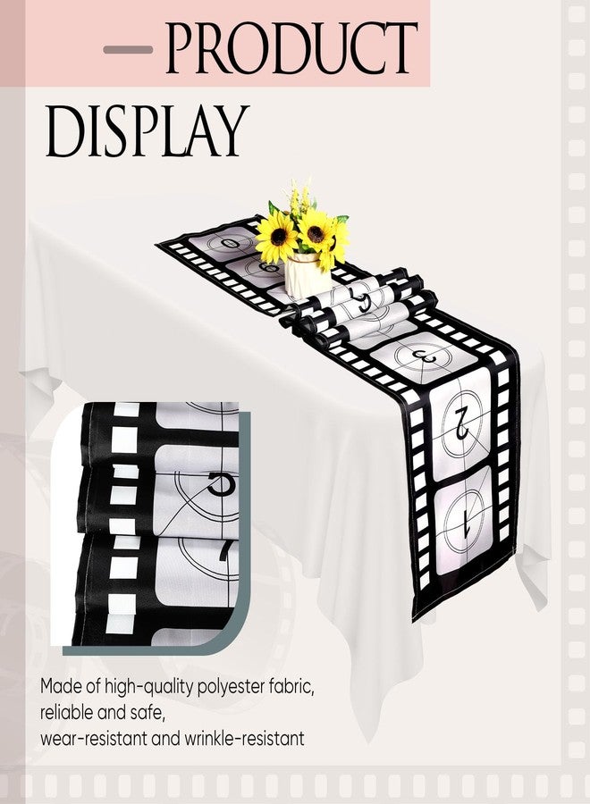 Breling 12 x 72 Inch Movie Night Table Runner Movie Theme Party Decorations Supplies Film Strip Table Runner Film Reel Tablecloth Decor for Kitchen Party(Classic Style,1 Pcs) - Image 2