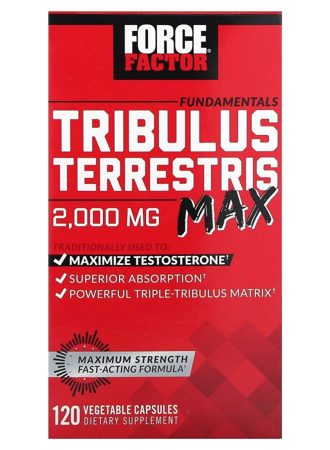 Force Factor Fundamentals Tribulus Terrestris Max 2000 mg 120 Vegetable Capsules (500 mg per Capsule)