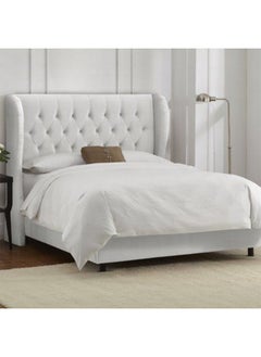 Homzmart White Wood and Velvet Queen Bed 200x150x140 cm - White  - Image 1