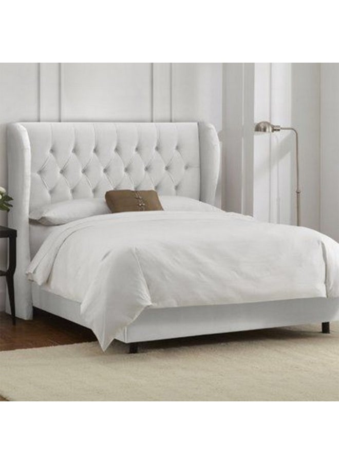 Homzmart White Wood and Velvet Queen Bed 200x150x140 cm - White  - Image 1