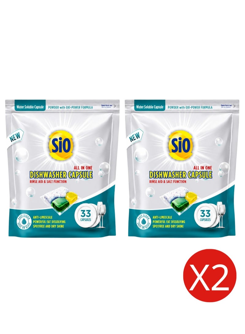 SIO Dishwasher Capsules 33 Count Pack of 2 | 66 Capsules for Dishes Cookware Grease Cleaning