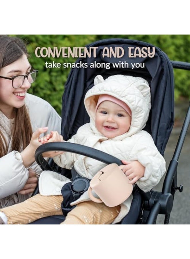 أكواب الوجبات الخفيفة للأطفال الصغار، كوب سيليكون مانع للانسكاب، حاويات طعام للأطفال غير قابلة للانسكاب، حاويات حبوب خفيفة للأطفال، مستلزمات الأطفال الأساسية (وردي خدود) - Image 5