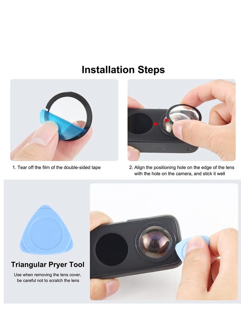 SOLARAE Protective Mirror for Insta360 ONE X2, 2 Piece Adhesive Lens Protector Sports Camera Lens Mold Accessories Panorama Protector Waterproof UV Mirror - Image 3