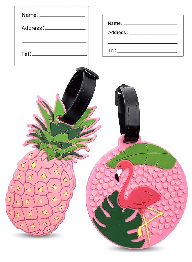 2 PCS Cute Pineapple Flamingo Luggage Tags for Travel Suitcase, Pink Summer Name Tags Silicone Suitcase Labels, Cartoon Travel Baggage Handbag Identity ID Labels for Women Girls - Image 1