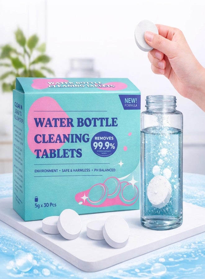 QERINKLE Water Bottle Cleaning Tablets (5g x 30 Tablets) | Deep Clean for Bottles, Flasks, Tumblers & Sippers | Removes Odour & Residue | Easy Drop-In Fizzy Cleaner | Unscented - Image 1