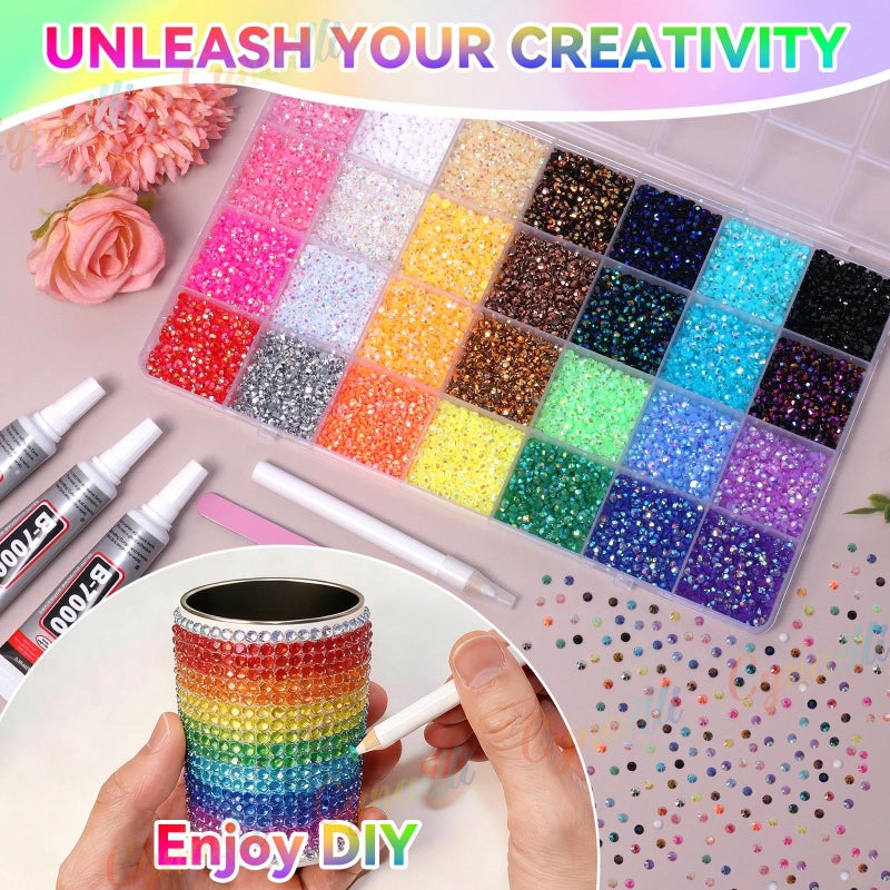Cynailli 32000Pcs 3MM Colors Flatback Rhinestones for Bedazzling, Jelly Resin Crystal Rhinestones Gems, Colorful Gems Bedazzling for Crafting DIY Face Makeup Crafts Tumblers - Image 3
