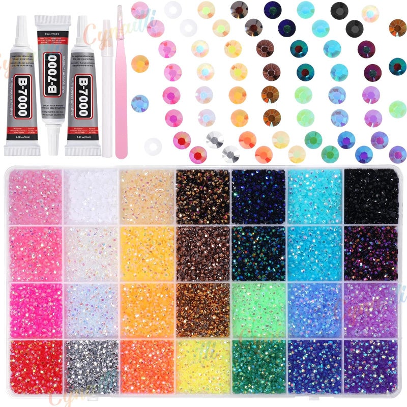 Cynailli 32000Pcs 3MM Colors Flatback Rhinestones for Bedazzling, Jelly Resin Crystal Rhinestones Gems, Colorful Gems Bedazzling for Crafting DIY Face Makeup Crafts Tumblers - Image 1