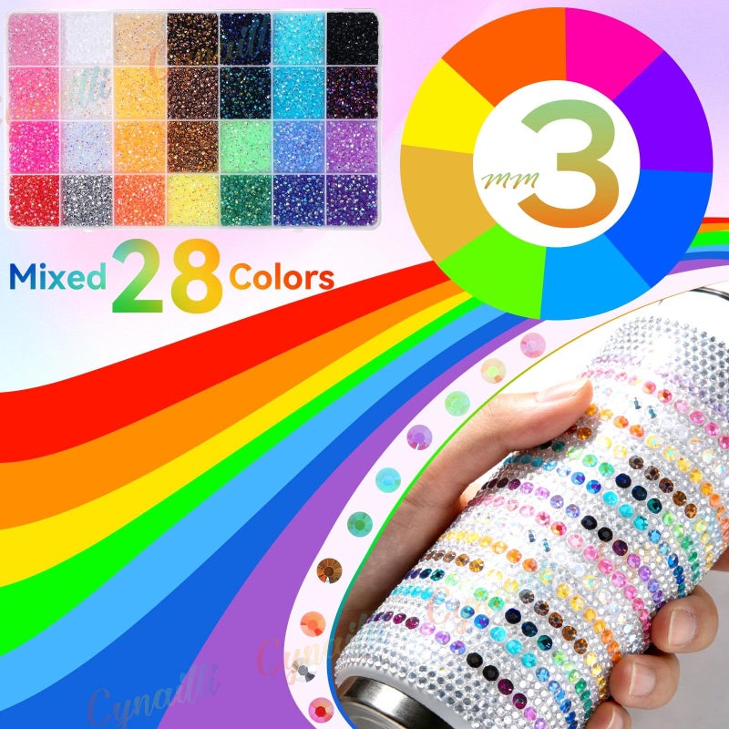 Cynailli 32000Pcs 3MM Colors Flatback Rhinestones for Bedazzling, Jelly Resin Crystal Rhinestones Gems, Colorful Gems Bedazzling for Crafting DIY Face Makeup Crafts Tumblers - Image 2