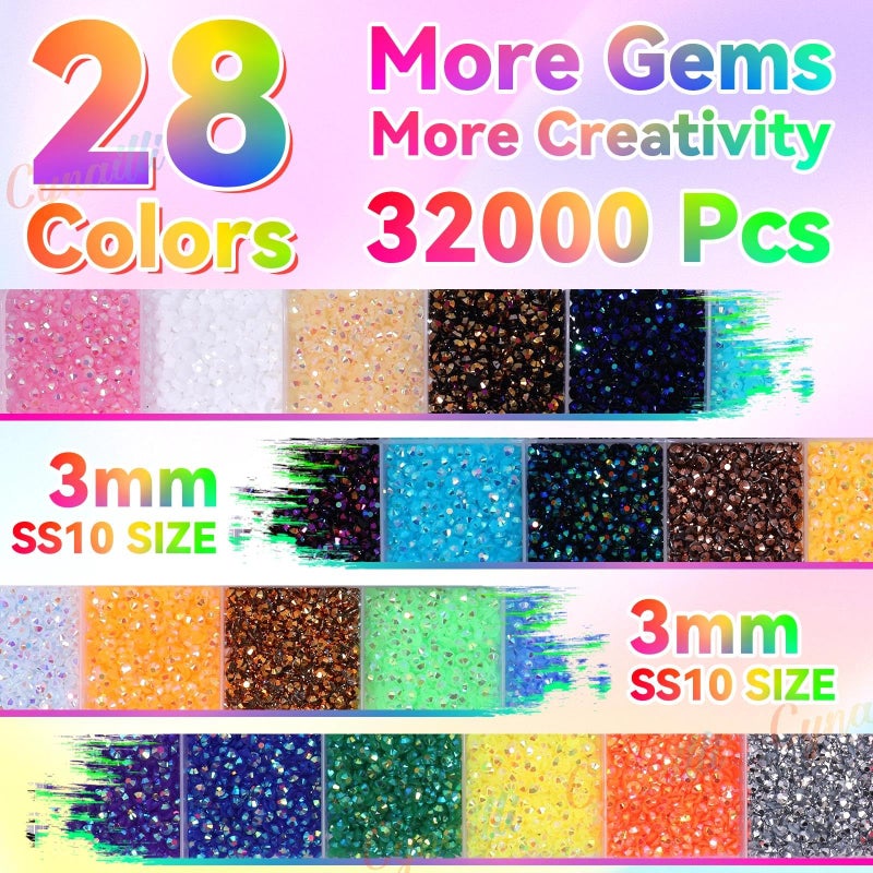 Cynailli 32000Pcs 3MM Colors Flatback Rhinestones for Bedazzling, Jelly Resin Crystal Rhinestones Gems, Colorful Gems Bedazzling for Crafting DIY Face Makeup Crafts Tumblers - Image 4
