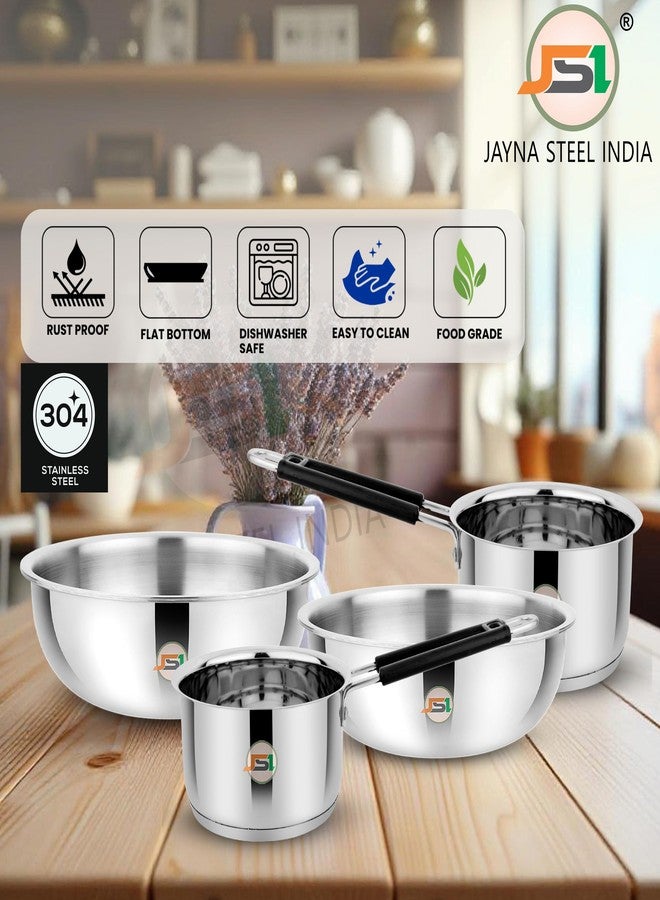 JSI Stainless Steel Triply Base Cookware Set of 4 Pcs, Tea Pan/Saucepan 1.6 & 2 Liter and Tasla 1.5 & 2.5 Liter - Induction Bottom Cooking Pot Pan Set - Kitchen Essential Set for Cooking - Image 2