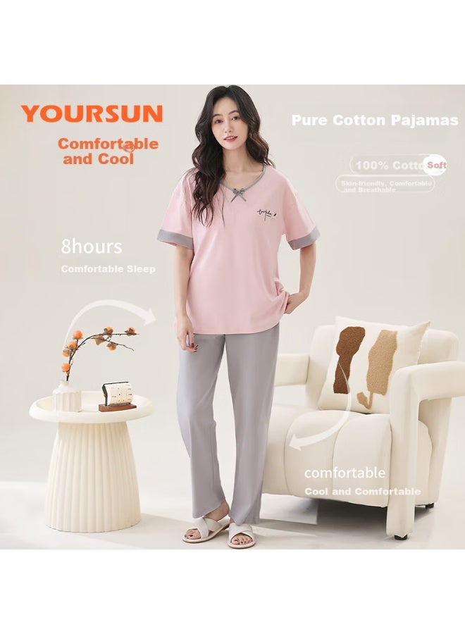 Your Sun Yiershuang Women's Pajamas, Summer Short-sleeve Long Pants, Loose Casual Wear, Suitable For Outdoor Use, Home Loungewear Set - Image 3