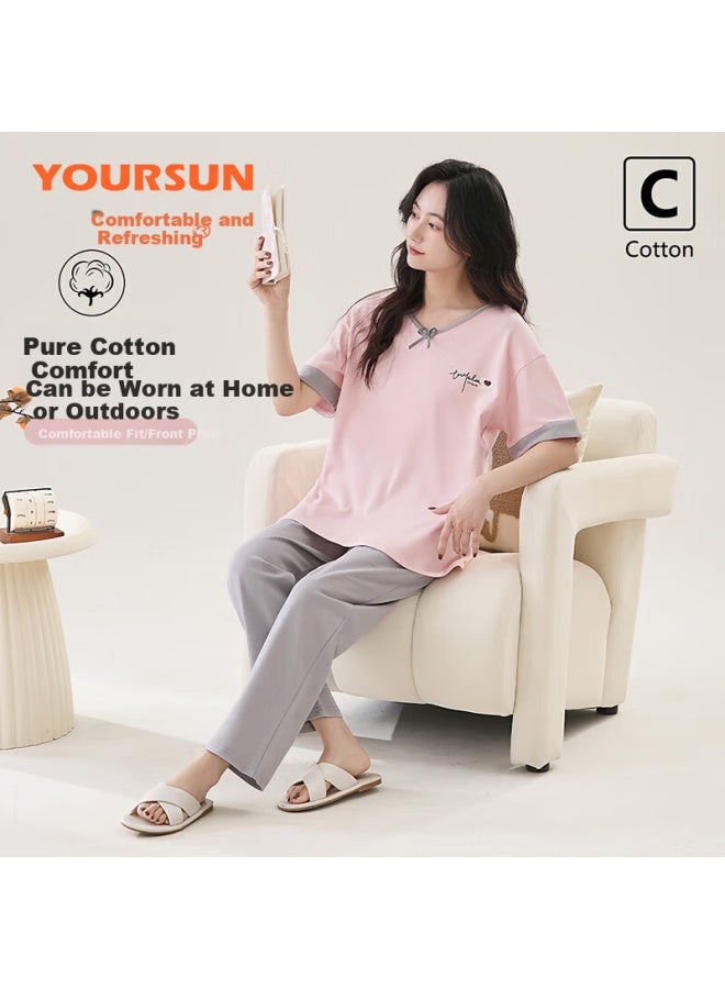 Your Sun Yiershuang Women's Pajamas, Summer Short-sleeve Long Pants, Loose Casual Wear, Suitable For Outdoor Use, Home Loungewear Set - Image 1