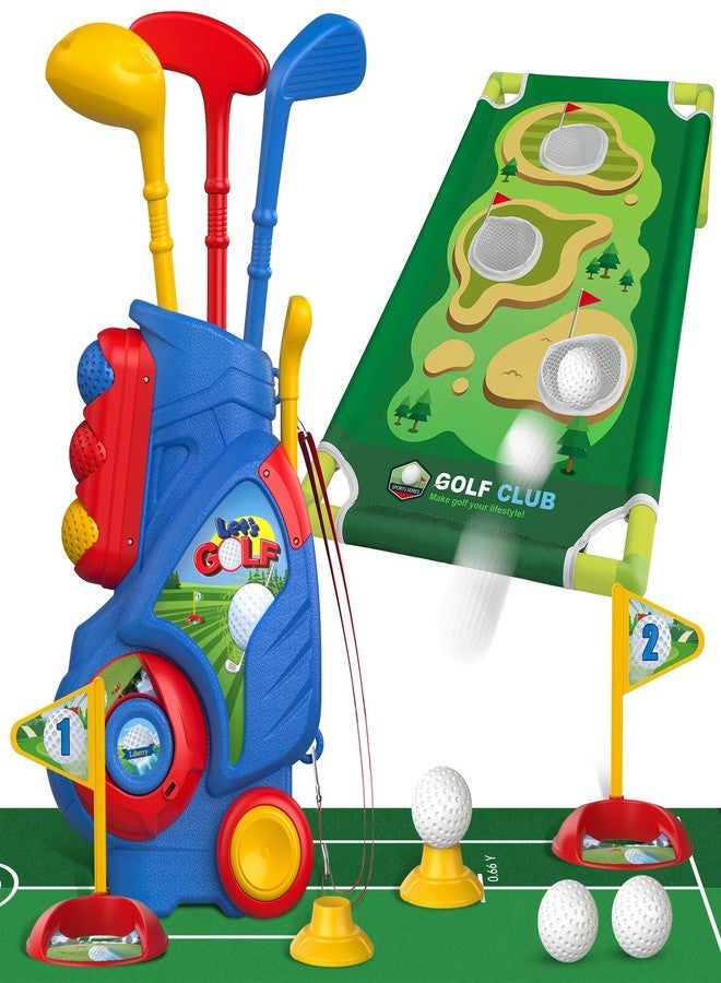 Liberry Toddler Golf Set for 2 3 4 5 Years Old Boys Girls, Upgraded Kids Golf Cart with Golf Cornhole Board & Putting Mat, Indoor and Outdoor Golf Toys Birthday Gifts - Image 1
