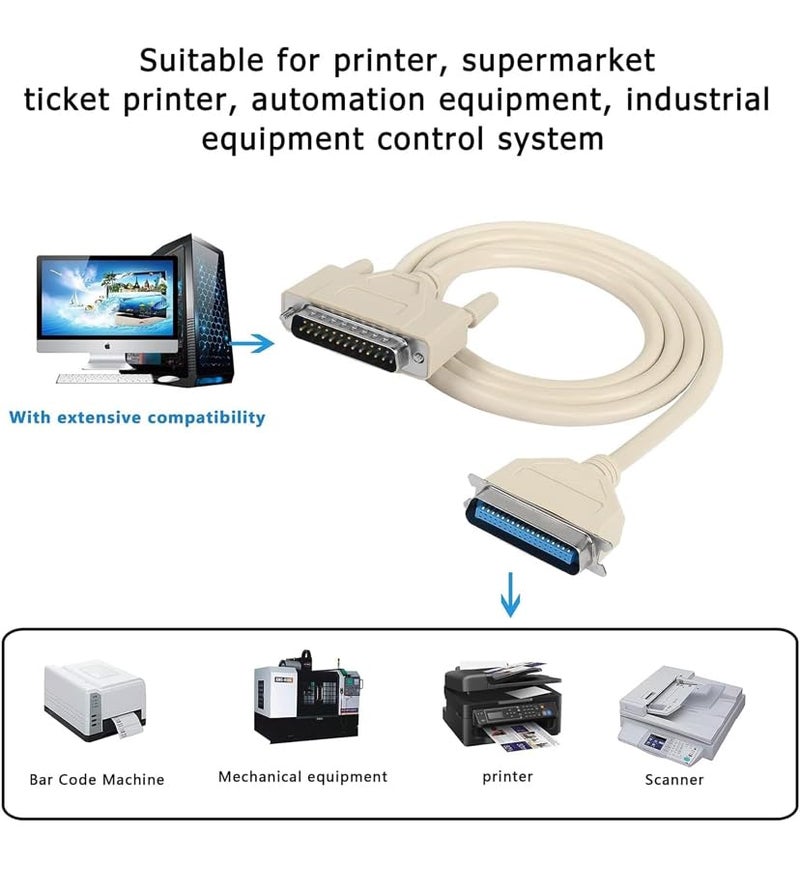 GANIX DB25 Pin Male to Centronics 36 Pin Male Parallel Printer Cable LPT Parallel Printer IEEE-1284, RS-232 28 AWG for IBM PC Dot-Matrix Laser Printer (3 Meter) - Image 3