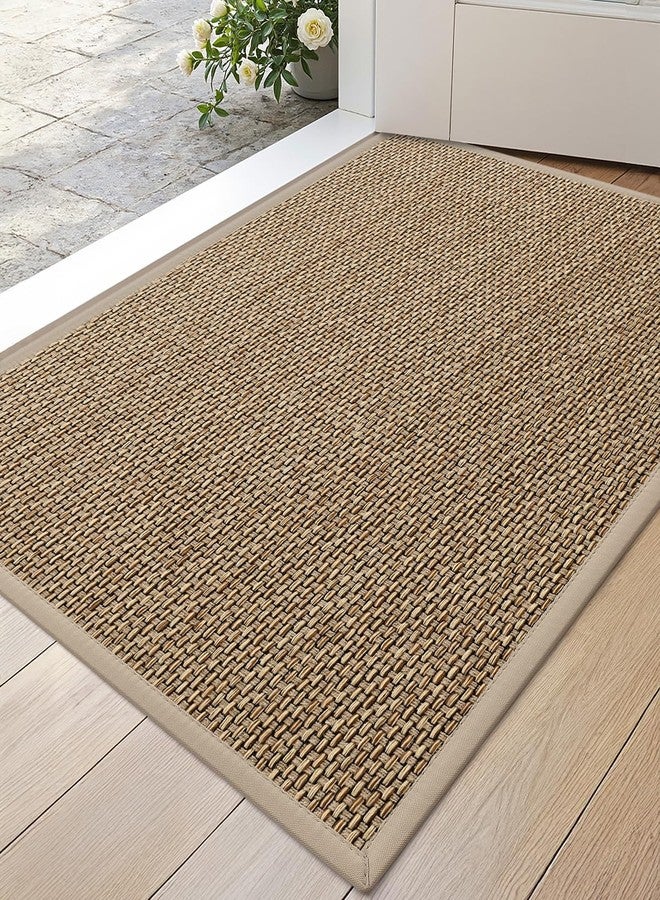 DEXI Entryway Door Mat 24x36, Non Slip Rubber Backing Inside Entry Mat, Low Profile Easy Clean Dirt Trapper Doormat for Inside Entrance Patio, Beige - Image 1