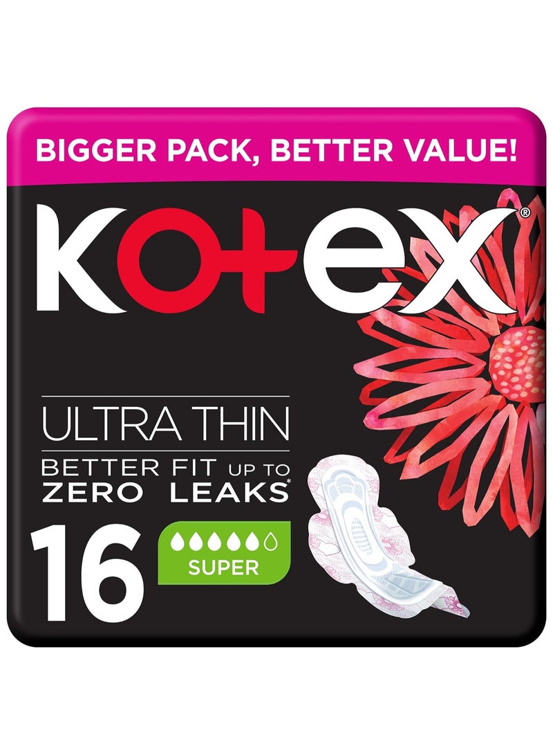 Kotex Kotex Ultra Thin Pads, Super Size Sanitary Pads with Wings - Image 1