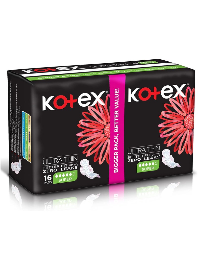 Kotex Kotex Ultra Thin Pads, Super Size Sanitary Pads with Wings - Image 2