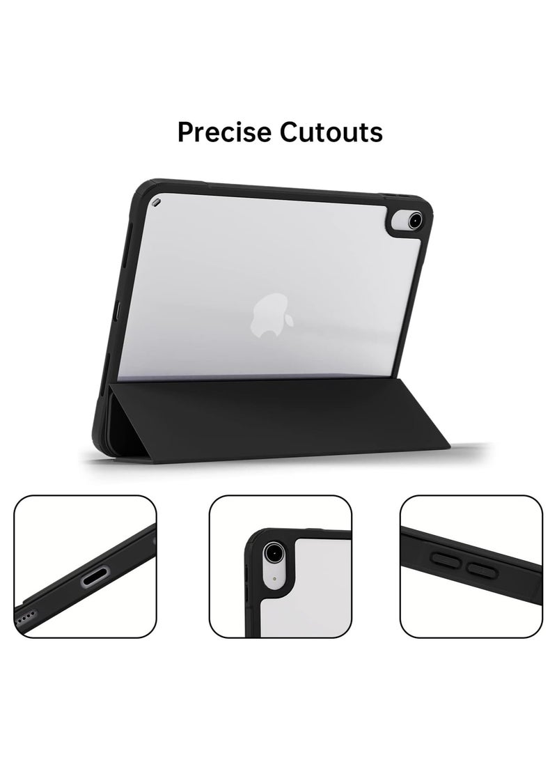 EVO for iPad 10th Generation Case 2022 with Apple Pencil Holder, PC Crystal Clear Back Soft TPU Cover Trifold Stand for iPad 10 (10.9 Inch), Auto Wake Up/Sleep, Black  - Image 1