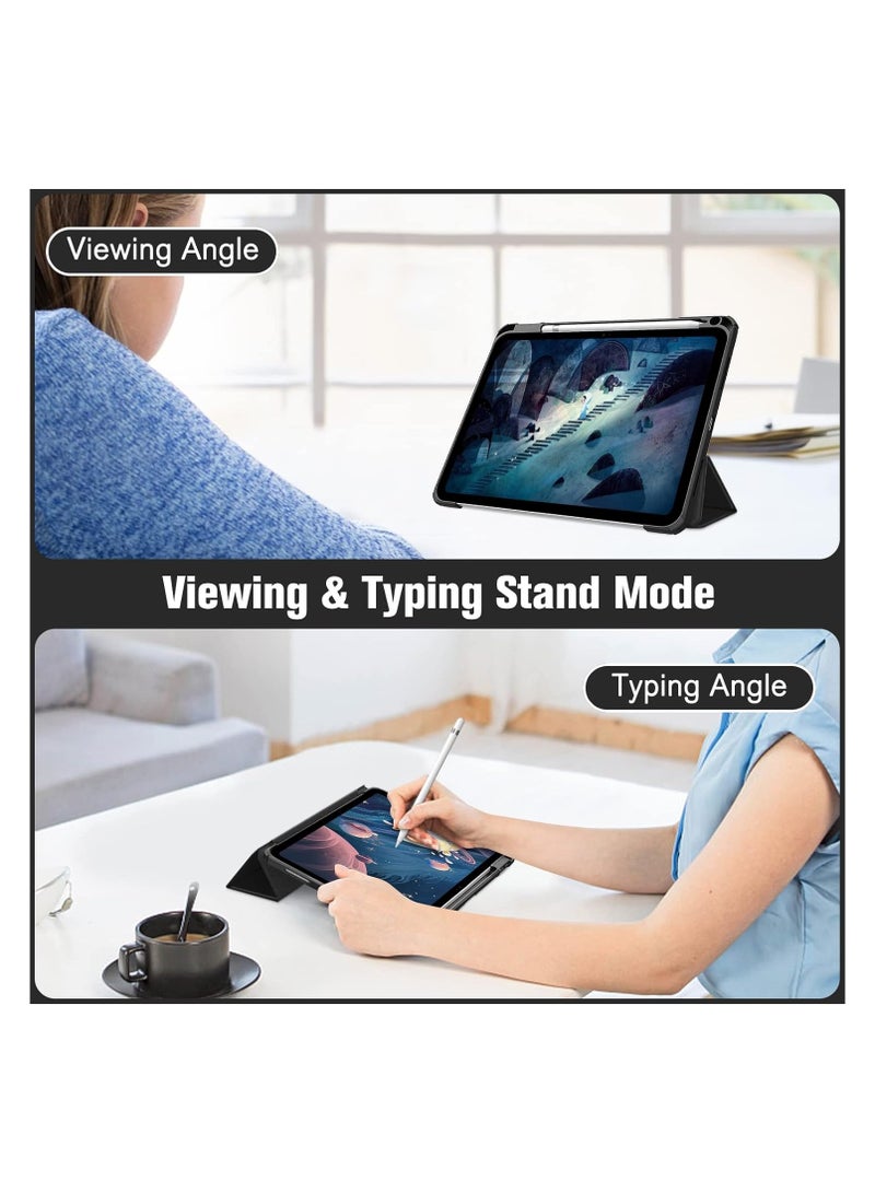 EVO for iPad 10th Generation Case 2022 with Apple Pencil Holder, PC Crystal Clear Back Soft TPU Cover Trifold Stand for iPad 10 (10.9 Inch), Auto Wake Up/Sleep, Black  - Image 4