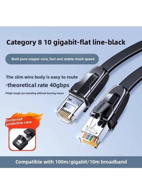 Green Union Class 8 Network Cable Cat 80000 Mega Household 7 Class 6 Class 6 Gigabit Electric Competition Fiber Optic Computer Router Connection-Colour:Category 8 10g Dual-shielded Network Cable-40gbps-flat Cable-Line Length:3m