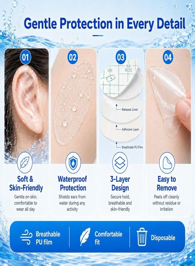 Notoke 100 PCS Clear Waterproof Ear Stickers for Shower & Swimming – Disposable Ear Protectors with Ear Covers, 1.7x2.7in – Ideal for Surfing, Snorkeling & Water Sports - Image 3