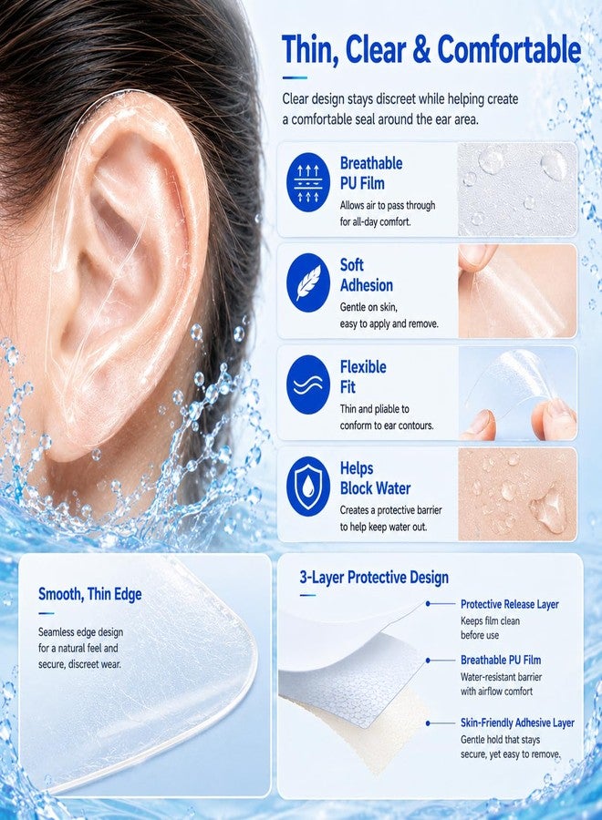 Notoke 100 PCS Clear Waterproof Ear Stickers for Shower & Swimming – Disposable Ear Protectors with Ear Covers, 1.7x2.7in – Ideal for Surfing, Snorkeling & Water Sports - Image 2