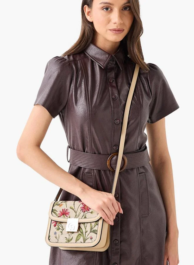 Celeste Floral Embroidered Crossbody Bag with Button Closure