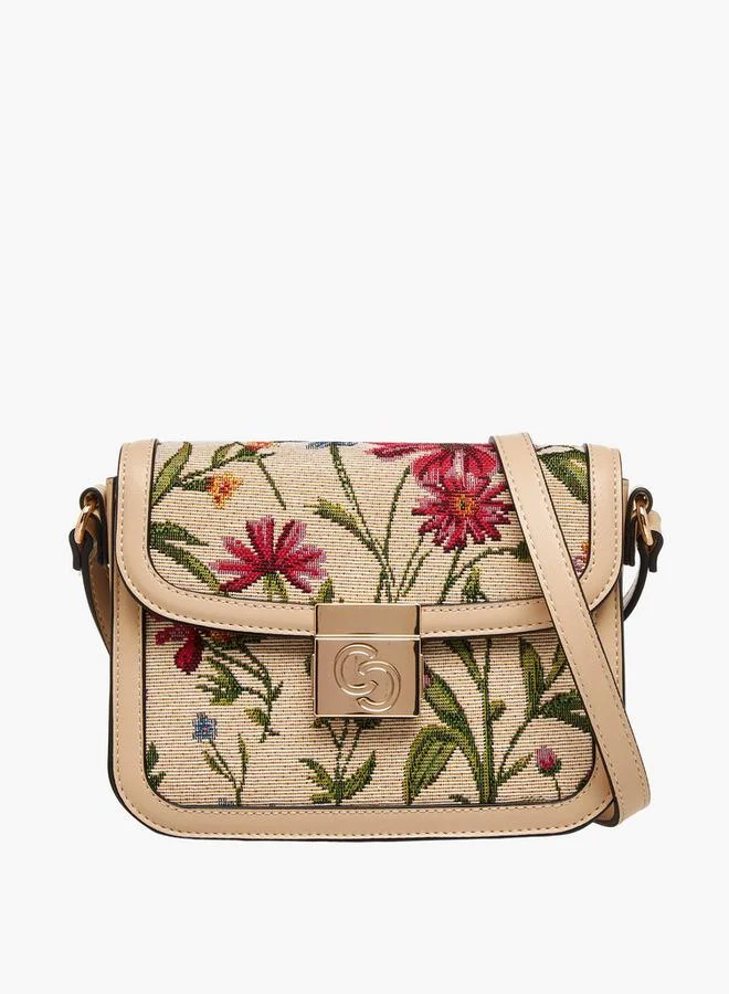 Celeste Floral Embroidered Crossbody Bag with Button Closure