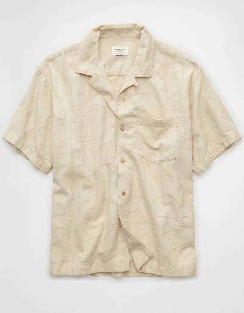 AE Floral Linen-Blend Button-Up Poolside Shirt