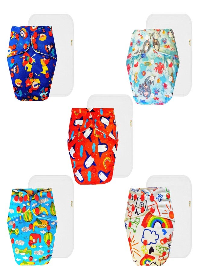 حفاضات دمبلدو القماشية الممتازة مع حشوة قطنية (عبوة من 5) | ملائمة تمامًا | وسادة ماصة من 6 طبقات | مناسبة للسفر | مثالية لفصل الصيف الهندي | من 3 أشهر إلى 3 سنوات | للجنسين - Image 1