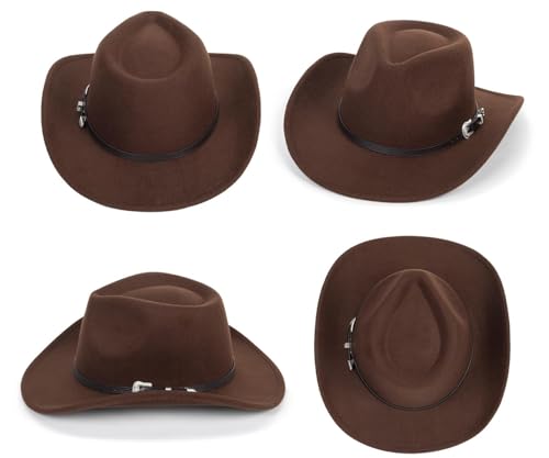 OVOY Western Cowboy Hat for Kids Toddler Girls BoysFelt Fedora Cowgirls for 28 Years Old Brown - Image 3