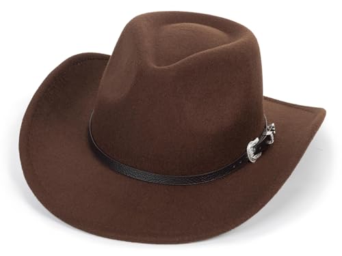 OVOY Western Cowboy Hat for Kids Toddler Girls BoysFelt Fedora Cowgirls for 28 Years Old Brown - Image 1
