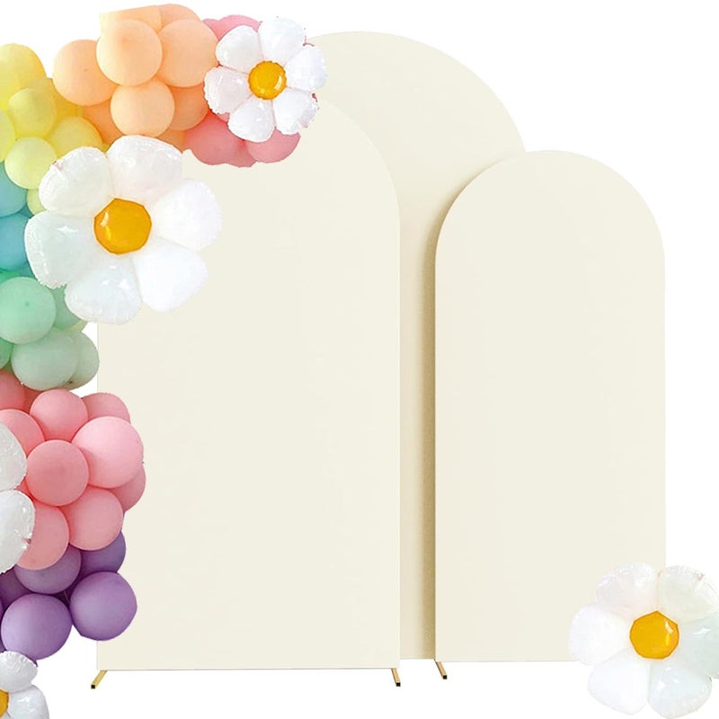 HAINARverS Set of 3 Wedding Arch Cover 6FT,6.6FT,7.2FT Spandex Fitted Stretchy Arch Stand Covers,2 Sided Round Top Chiara Backdrop Cover for Birthday Party Banquet Baby Shower Arch Decoration(Ivory) - Image 1