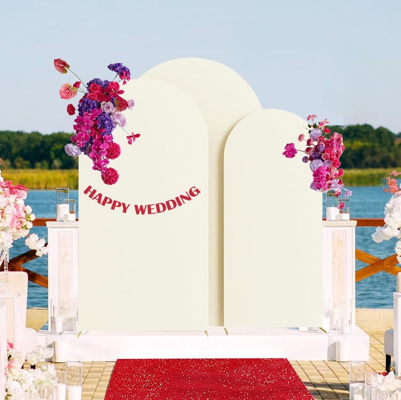 HAINARverS Set of 3 Wedding Arch Cover 6FT,6.6FT,7.2FT Spandex Fitted Stretchy Arch Stand Covers,2 Sided Round Top Chiara Backdrop Cover for Birthday Party Banquet Baby Shower Arch Decoration(Ivory) - Image 5