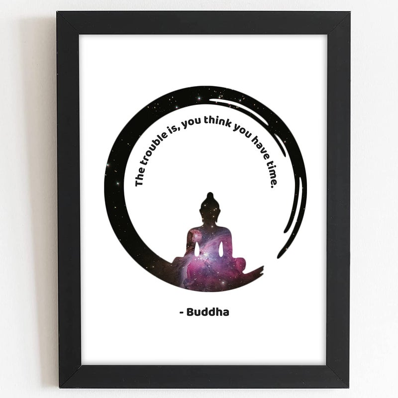 Craftolive Lord Gautam Buddha Time Quote Frame for Wall Office Home Decor Helps in Focus Concentration Useful Gift Framed Poster