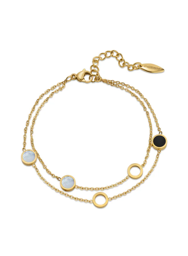 POLICE Aurora Gold with White & Black Inlay Duo Chain Bracelet for Women