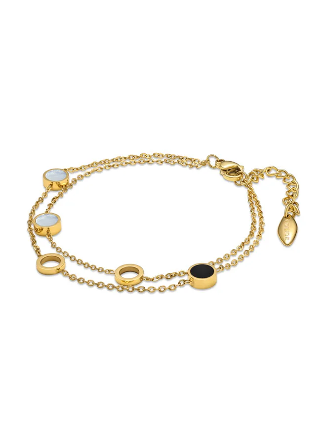 POLICE Aurora Gold with White & Black Inlay Duo Chain Bracelet for Women