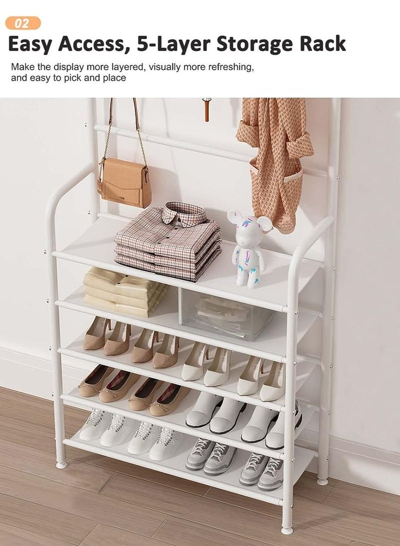 RollsTimi  5-Tier Hall Tree with Shoe Storage,Coat and Shoe Rack Entryway,Freestanding 4-Tier Shoe Rack Storage - Image 3