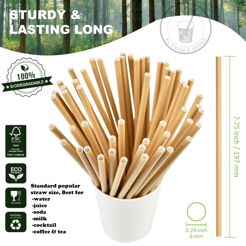 chunspak Brown Kraft Paper Drinking Straws  7.75"" Long  0.24"" Wide - Individually Wrapped - Pack of 1000 - Image 3