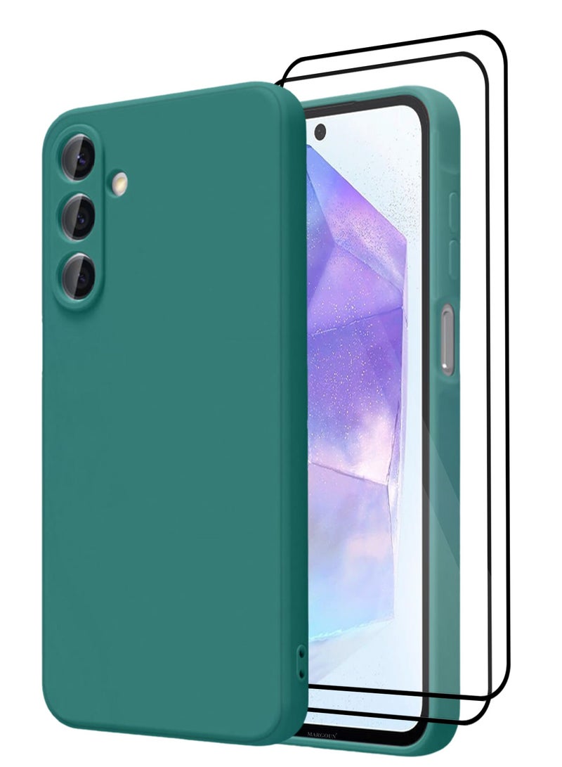 3Packs Liquid Silicone Case for Samsung Galaxy A55 Protective Phone Case with Soft Anti-Scratch Microfiber Lining Utra Slim Drop Protection Phone Cover with Two 3D Screen Protectors - Green - Image 1