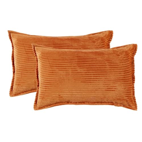 RD TREND® Presents Velvet 250 GSM Self Stripe Pillow Cover Set of 2 with Zipper, Size -18" x 28" Inches (45x71 Cm) (New Mustard) - Image 1