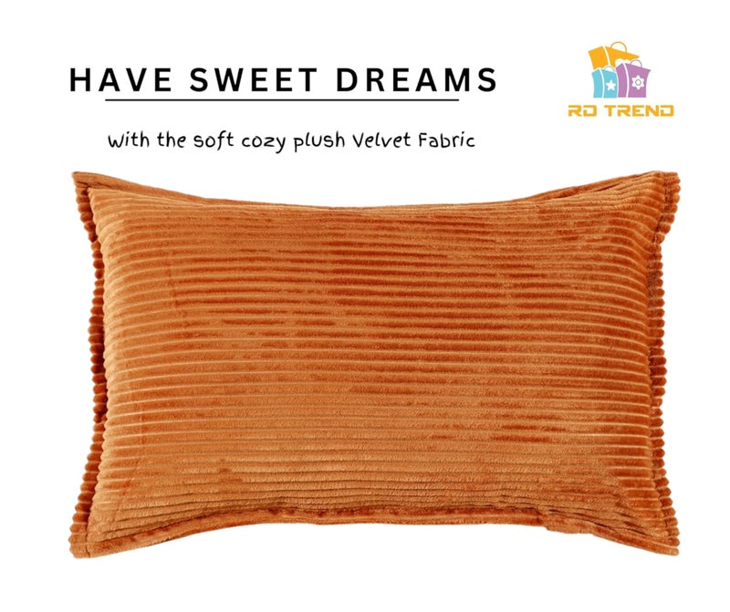 RD TREND® Presents Velvet 250 GSM Self Stripe Pillow Cover Set of 2 with Zipper, Size -18" x 28" Inches (45x71 Cm) (New Mustard) - Image 5