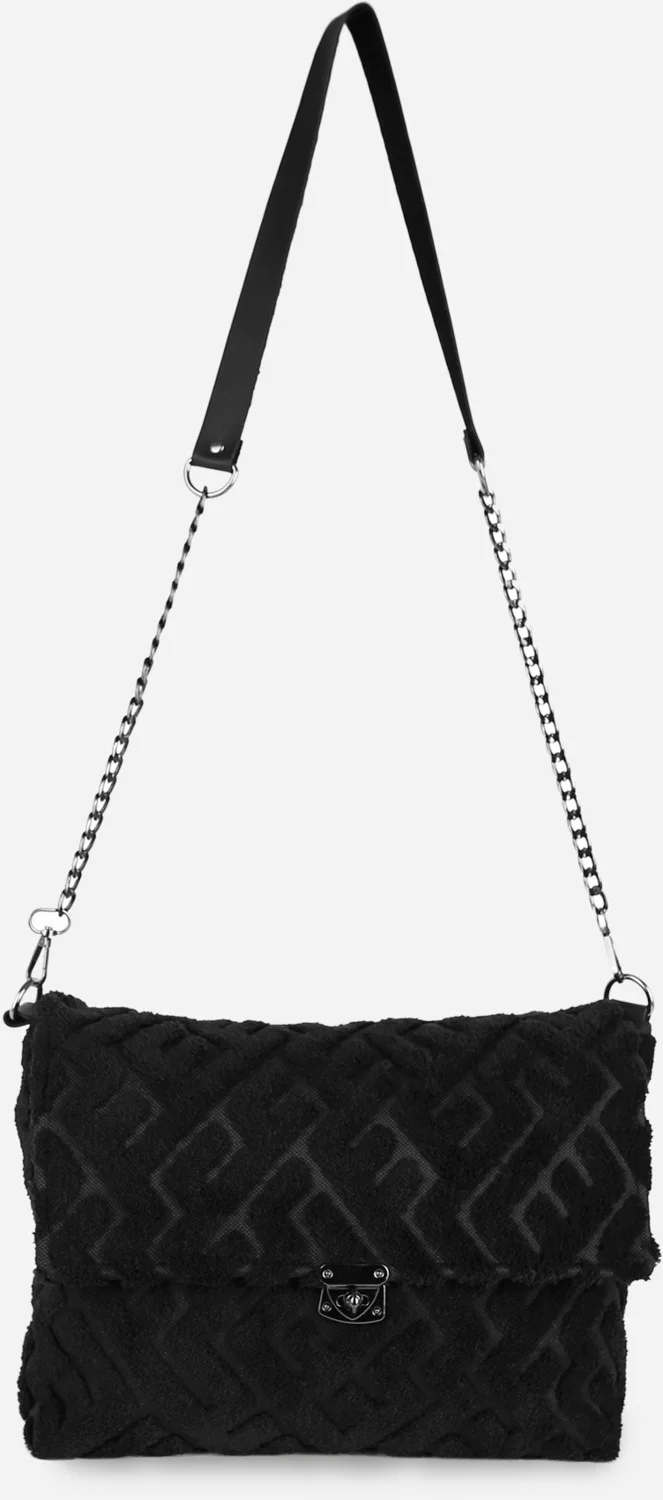 Hamur Dough Women's Fabric Hand and Shoulder Bag Maze Black Fur Plush Knitted Crossbody Bag