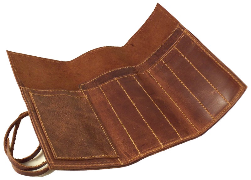 Rustic Ridge Leather Rustic Genuine Leather Pencil Roll - Pen and Pencil Case - Dark Brown - Image 3