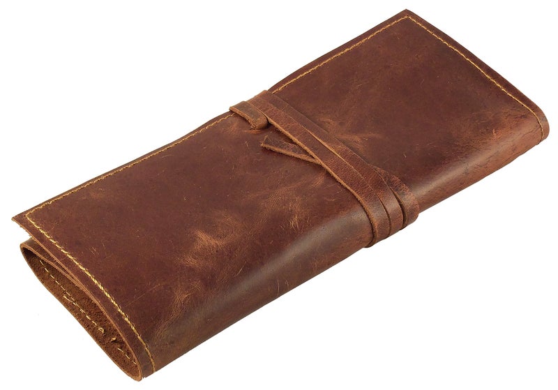 Rustic Ridge Leather Rustic Genuine Leather Pencil Roll - Pen and Pencil Case - Dark Brown - Image 1